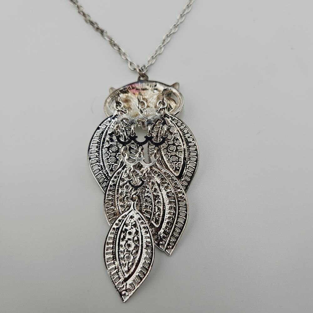 Candie's Silver Tone Owl Pendant On Chain Statement Necklace 2010's Boho NWT - Picture 6 of 6